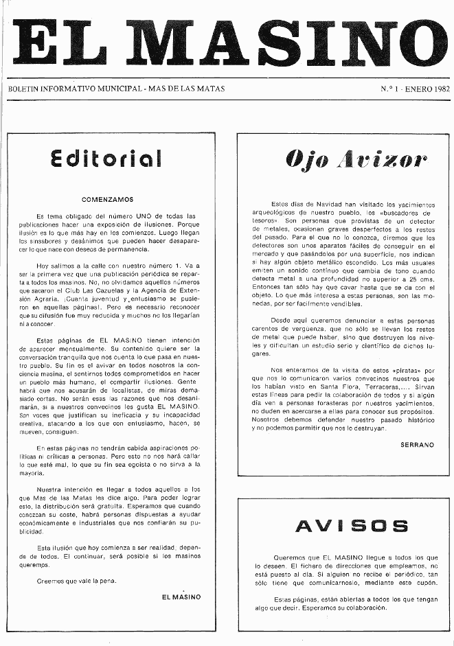 N�mero 1 de "El Masino", Enero de 1982.